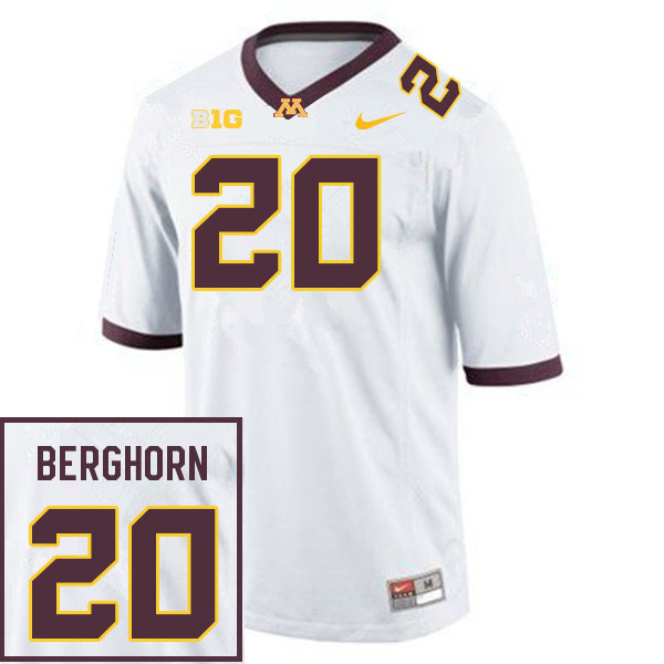 Men #20 Cole Berghorn Minnesota Golden Gophers College Football Jerseys Sale-White